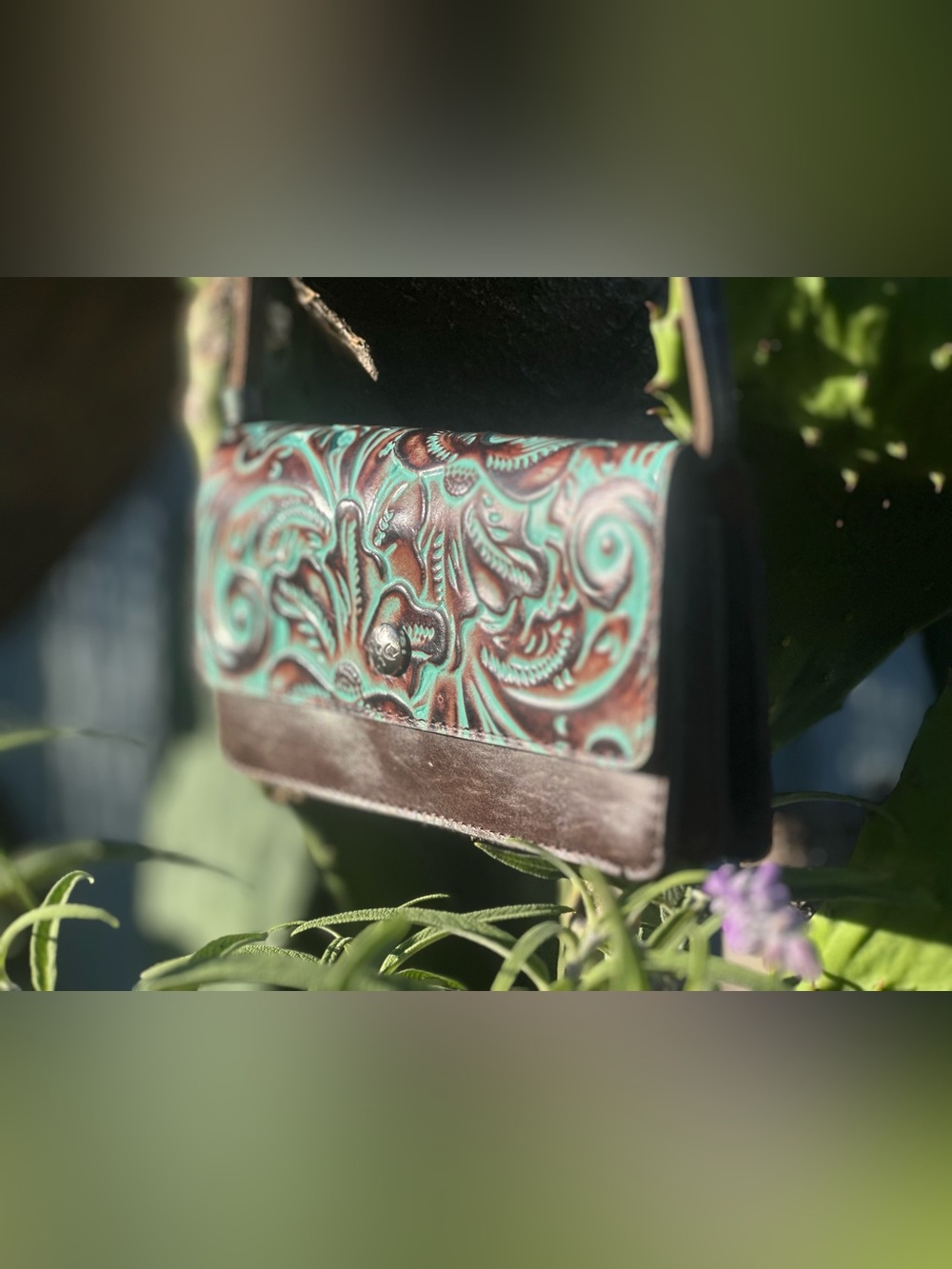 Patricia Nash — Balloni Tooled Turquoise Floral Leather Crossbody Bag - Picture 2 of 6